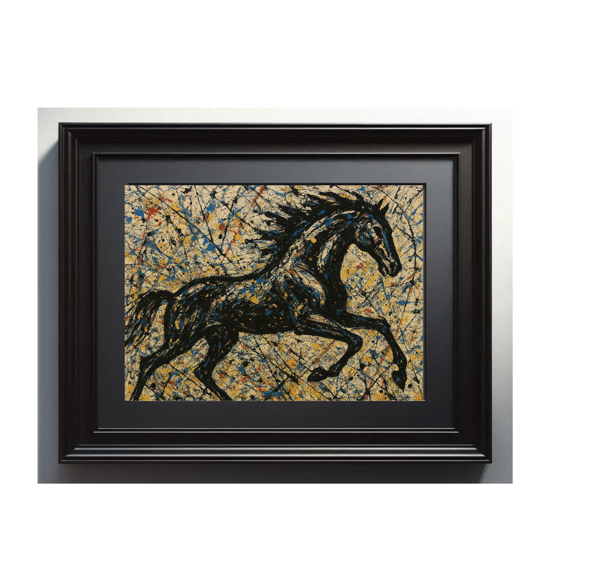 Framed black horse wall art