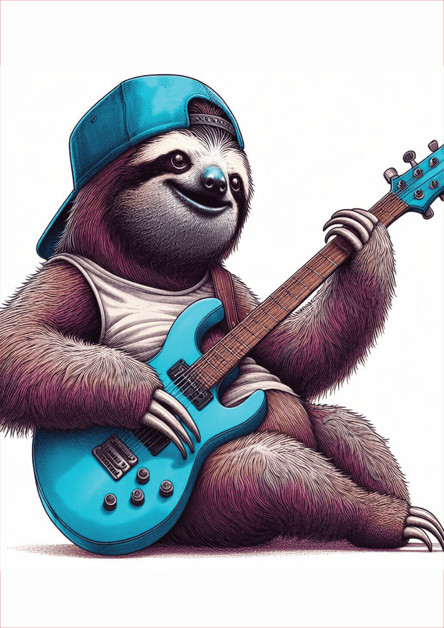unframed guitar playing sloth wall art print