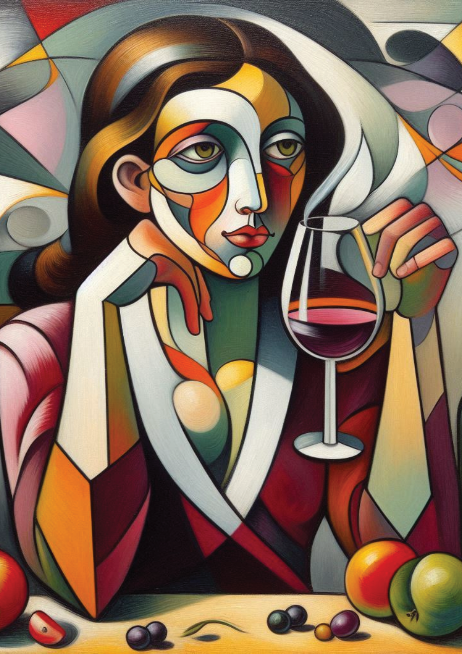 Unframed lady drinking wine wall art for living room