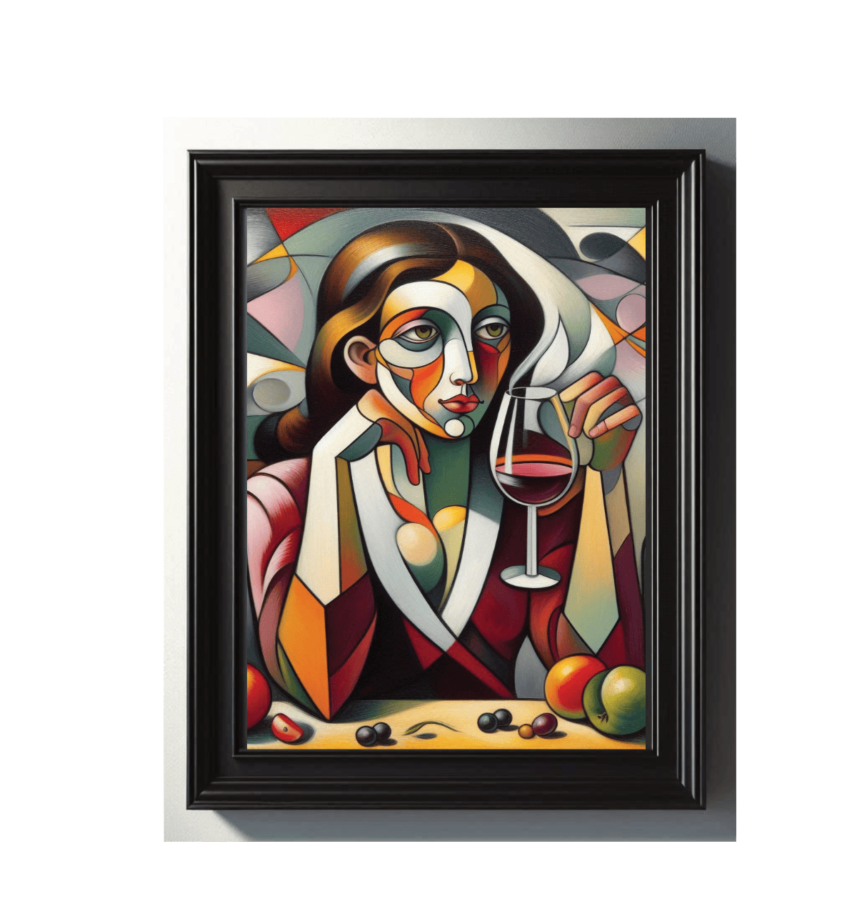 Framed lady drinking wine wall art print