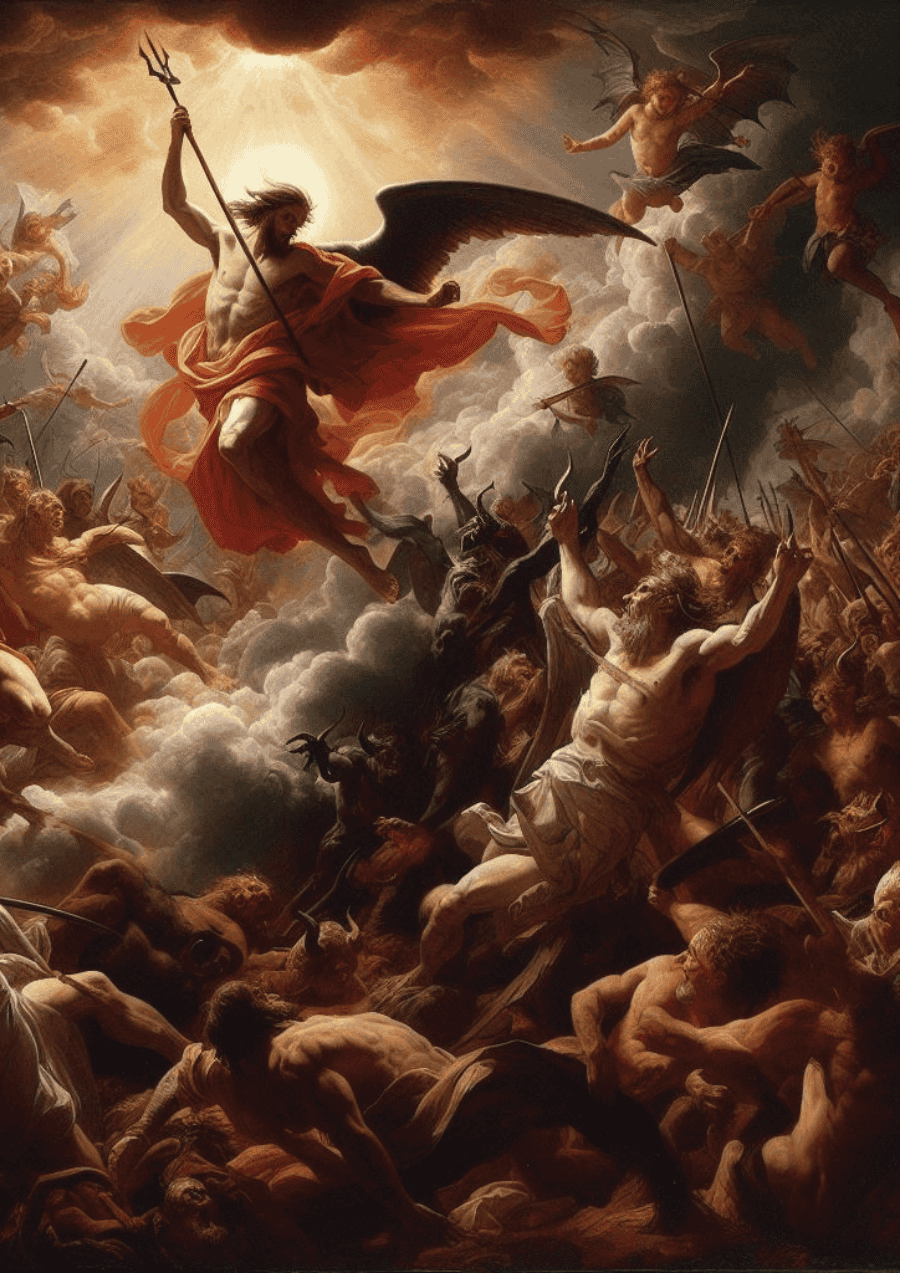 Unframed Satan at Armageddon wall art for living room