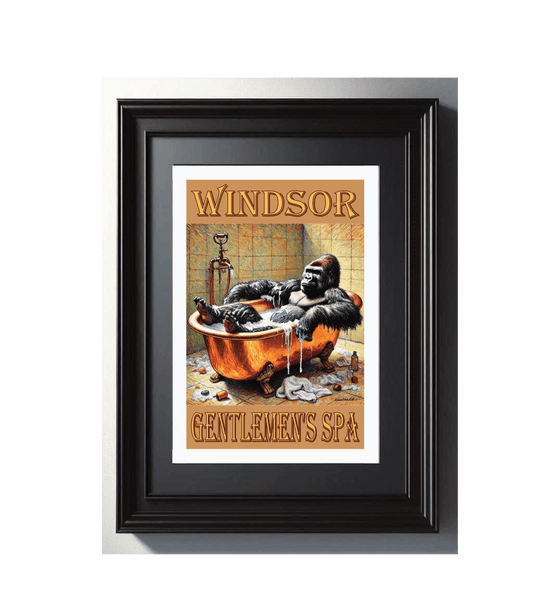 Framed bathing Gorilla wall art print