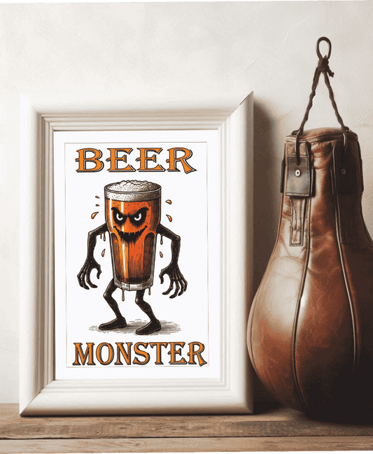 Beer monster framed art print