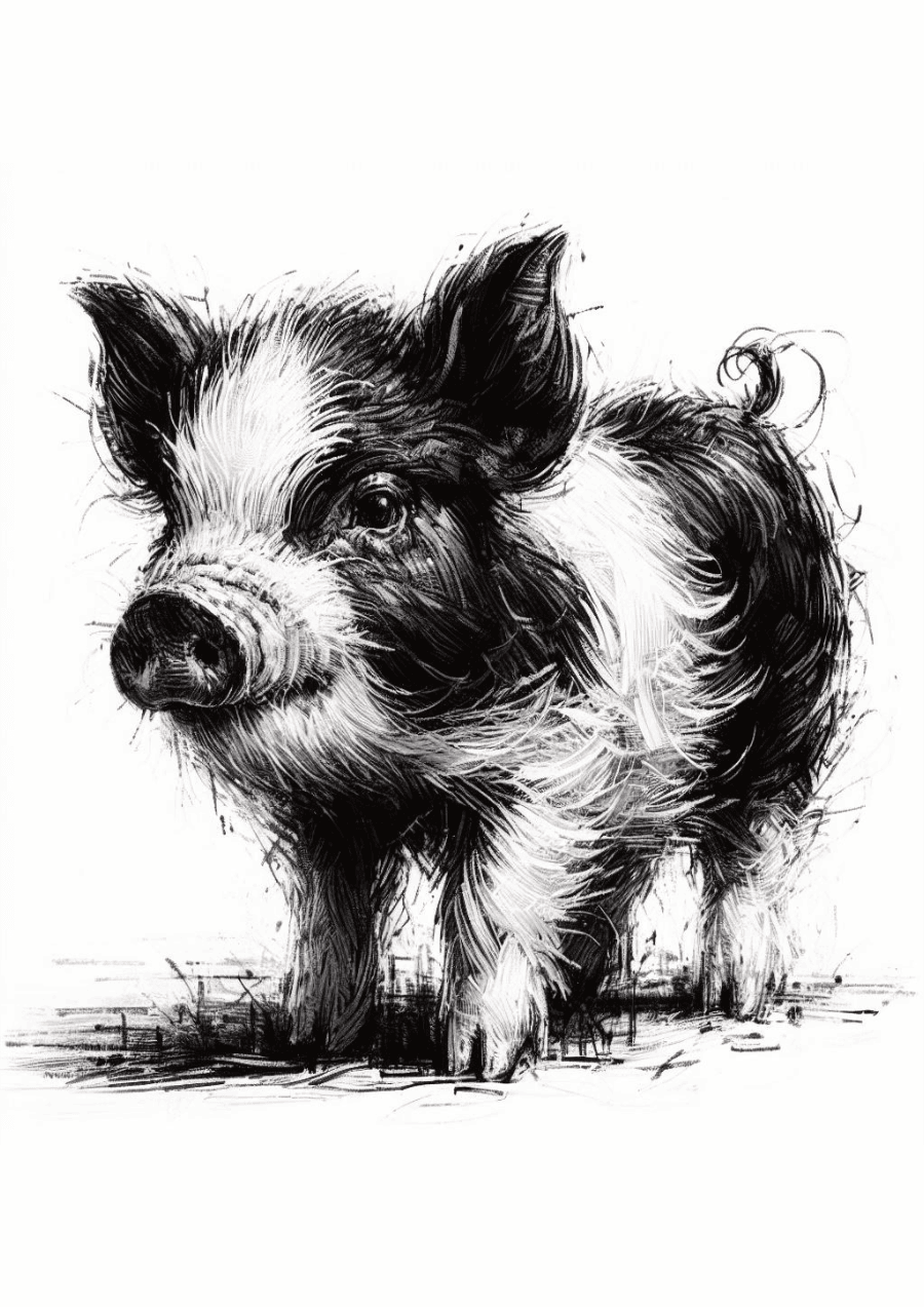 unframed black and white piglet wall art