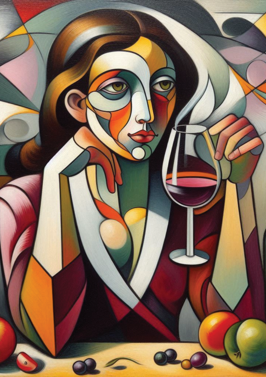 Unframed lady drinking wine wall art for living room