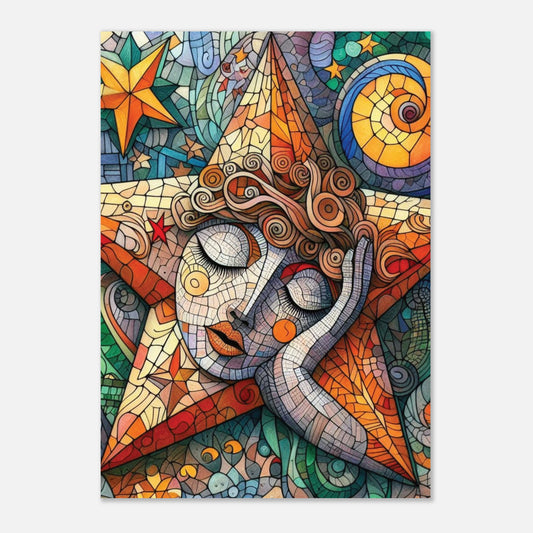 Colourful abstract artwork with intricate designs on a white background