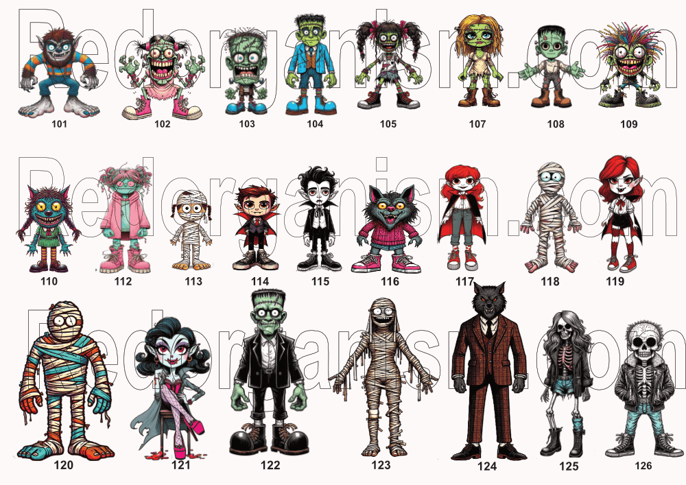 a selection of cartoon mages of spooky characters