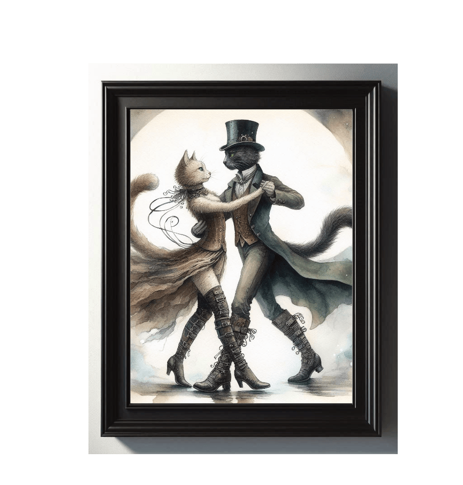 framed steampunk cats art print